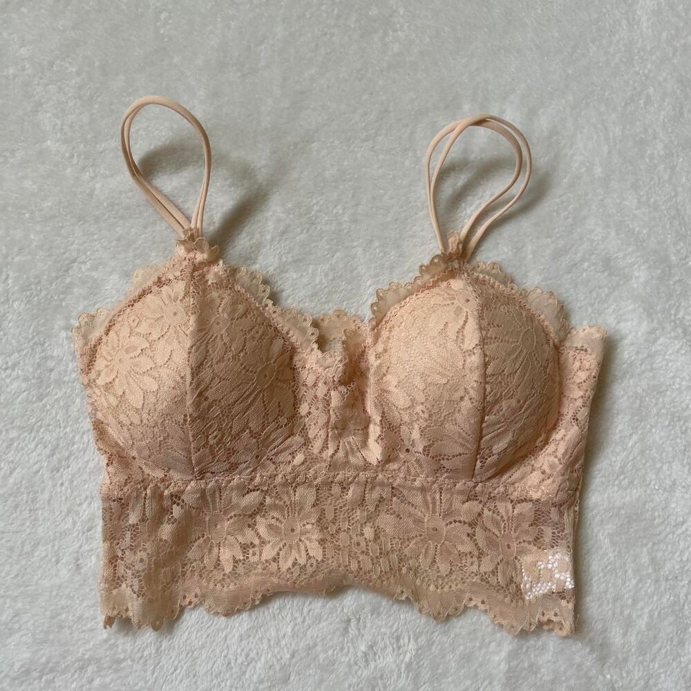 Beige lace bralette floral design wireless fairy Duufin small medium like new